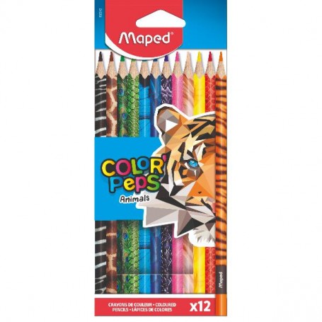 Maped kleurpotloden Color'Peps Animals, kartonnen etui met 12 stuks in geassorteerde kleuren (832212)