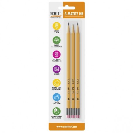 BLISTER 3 MATITE HB+GOMMA (775)