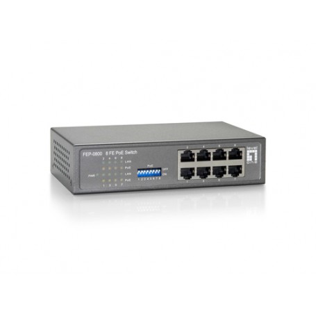 LevelOne FEP-0800 switch di rete Fast Ethernet (10/100) Supporto Power over Ethernet (PoE) Nero, Grigio (FEP-0800)