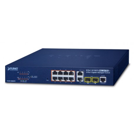 PLANET FGSD-1008HPS switch di rete Gestito Fast Ethernet (10/100) Supporto Power over Ethernet (PoE) Blu (FGSD-1008HPS)