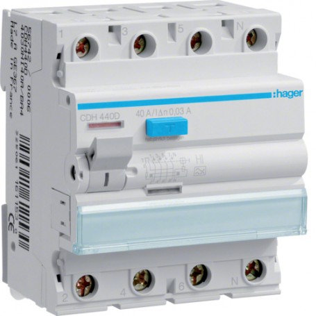 Hager CDH440D interruttore automatico Dispositivo a corrente residua 4 4 modulo/moduli (CDH440D)
