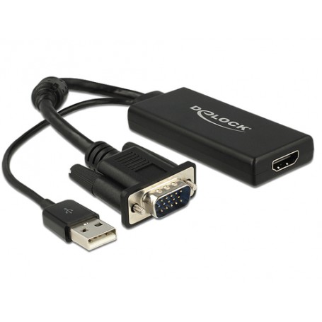 DeLOCK 0.25m VGA+USB2.0-A/HDMI 0,25 m VGA (D-Sub) + USB Nero (62668)