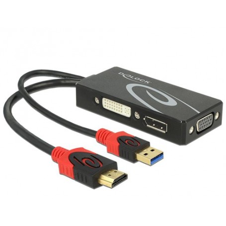 DeLOCK 62959 cavo e adattatore video 0,135 m HDMI-A 19 pin, USB 2.0 Type-A DVI-I, Displayport 20 pin, VGA 15 pin Nero, R (62959)