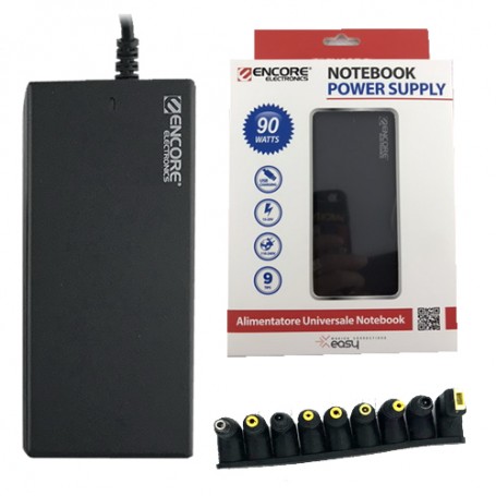 ENCORE ALIMENTATORE PER NOTEBOOK 90W, 9 CONNETTORI, COMPATIBILE CON TENSIONI 15-16-18.5-19-19.5-20V (EN-NBA-90W)