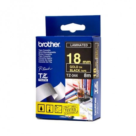 Brother TZ-344 nastro per etichettatrice Oro su nero (TZ344)