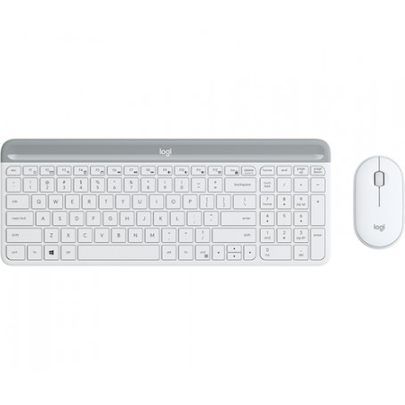 Logitech Slim Wireless Combo MK470 tastiera RF Wireless QWERTY Danese, Finlandese, Norvegese, Svedese Argento, Bian (920-009201)