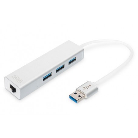 Digitus DA-70250-1 hub di interfaccia USB 3.2 Gen 1 (3.1 Gen 1) Type-A 1000 Mbit/s Argento, Bianco (DA-70250-1)